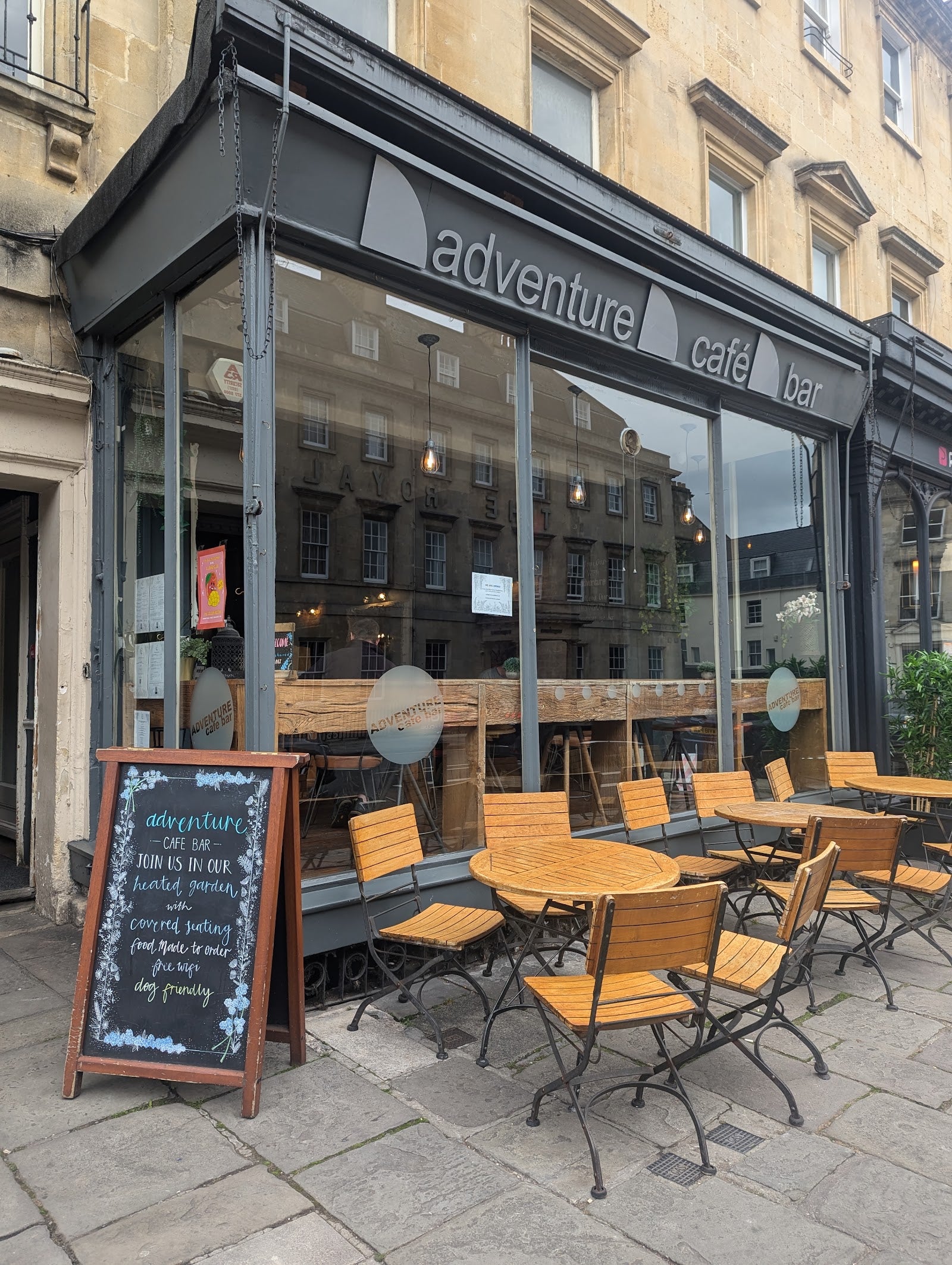 Adventure Cafe Bar storefront, George Street, Bath