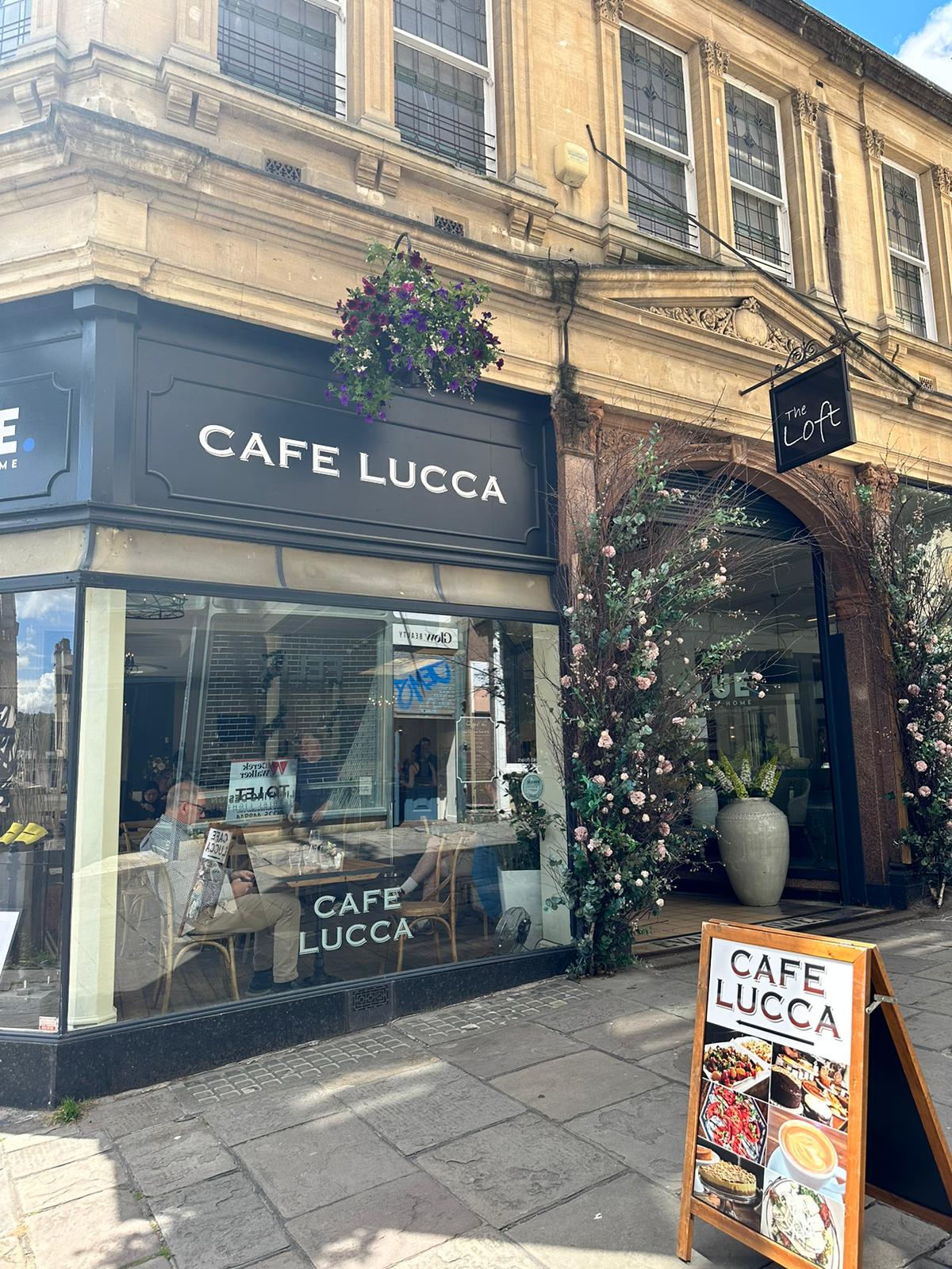 Cafe Lucca storefront, Bath