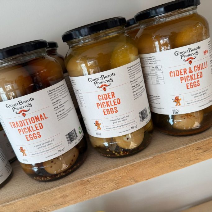 Prime & Preserved - jars of pickled eggs on the shelf