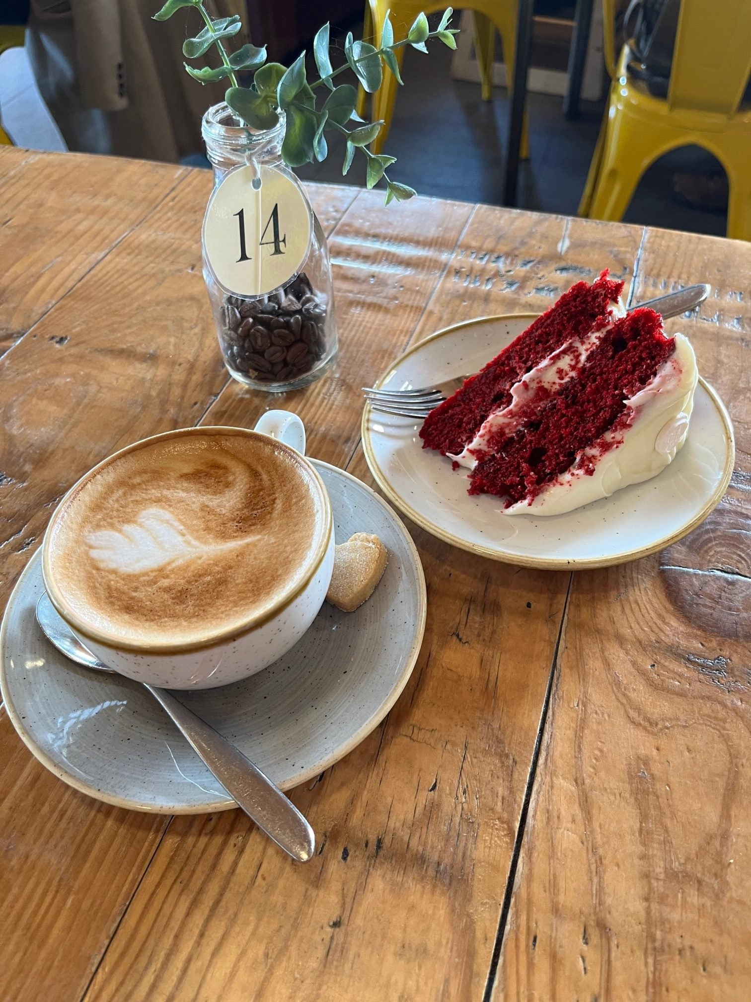 Cafe 3 Sixty coffee and red velvet cake